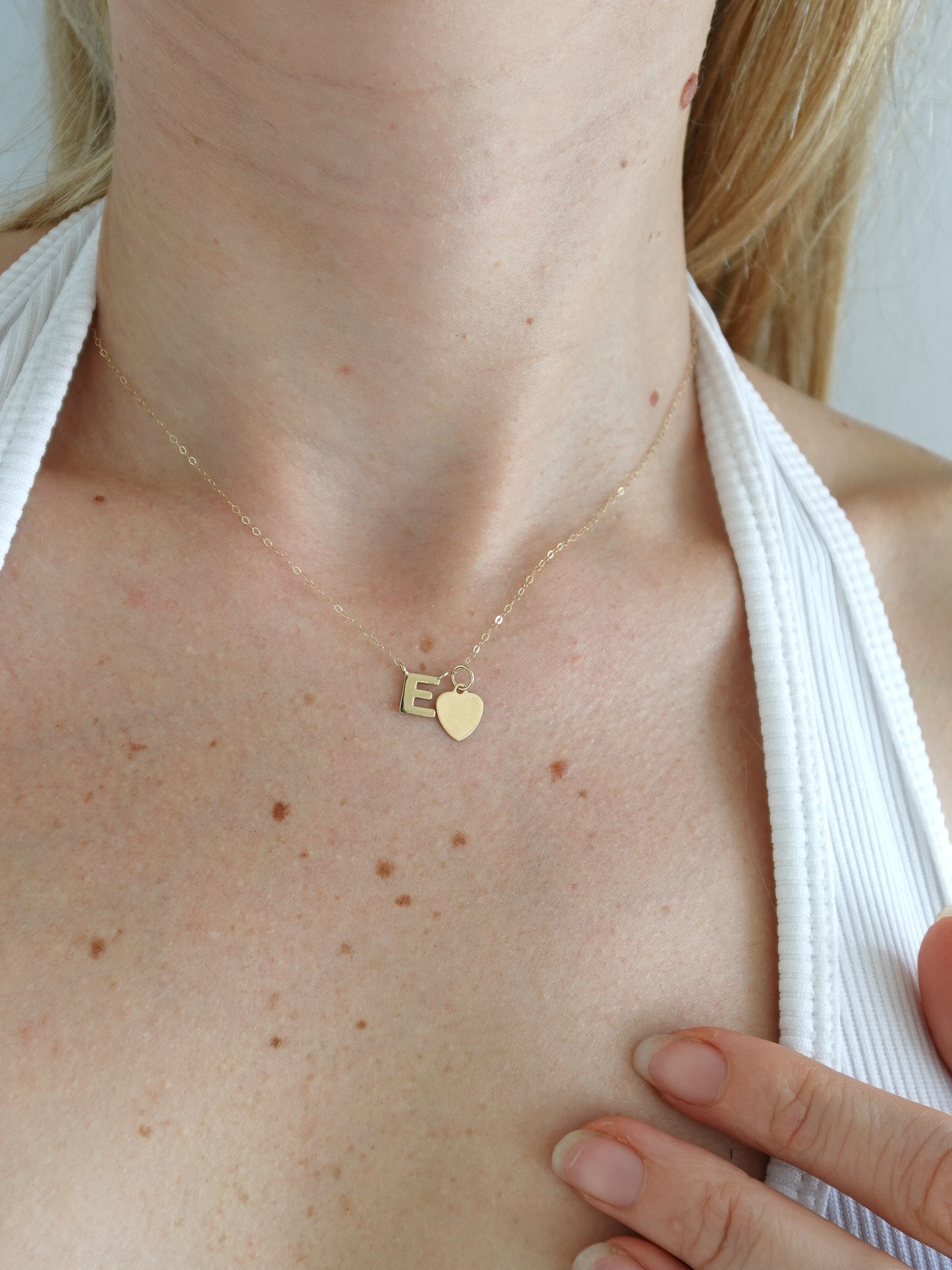 14k Solid Alphabet Necklace with Heart Charm