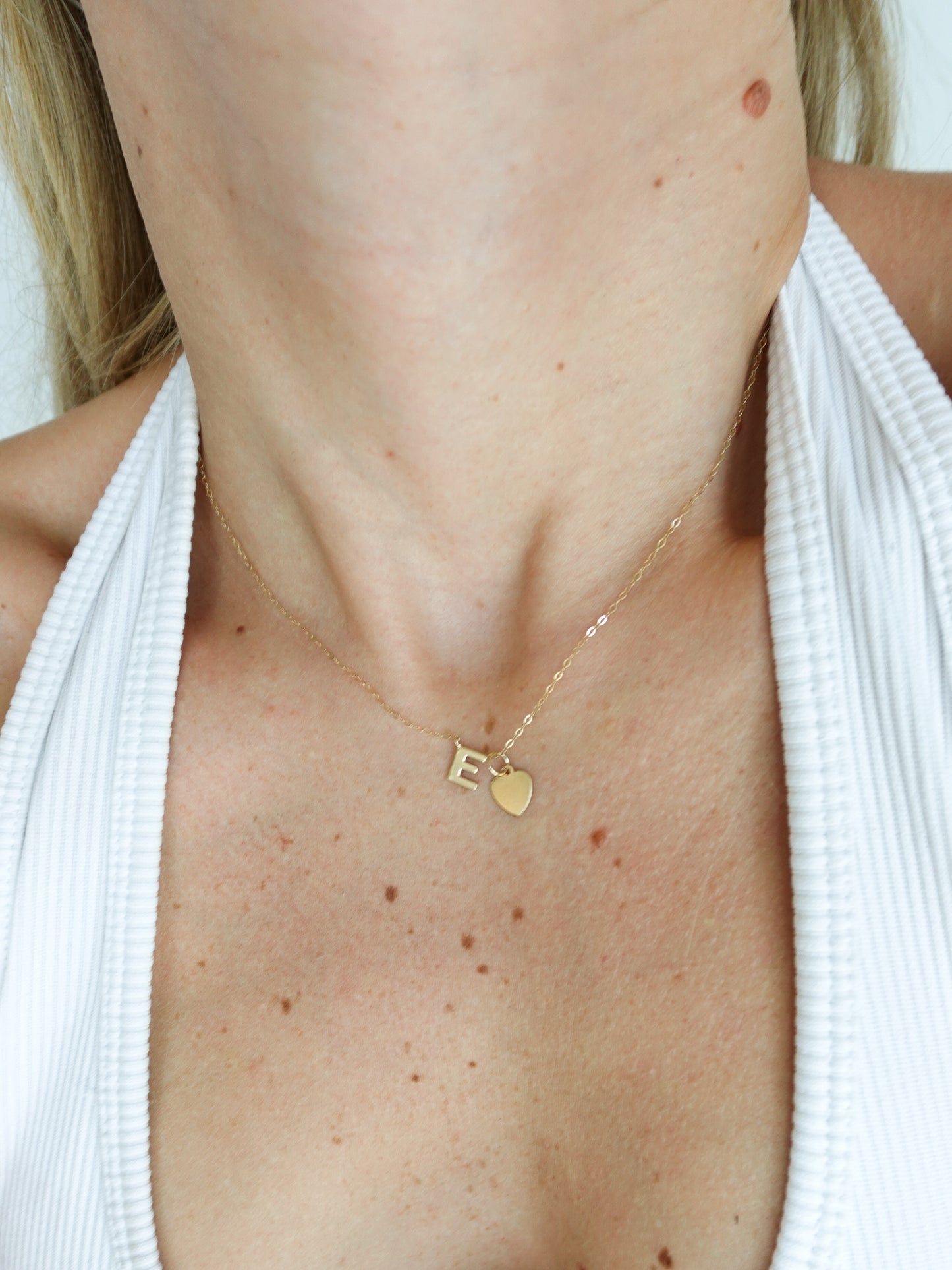 14k Solid Alphabet Necklace with Heart Charm
