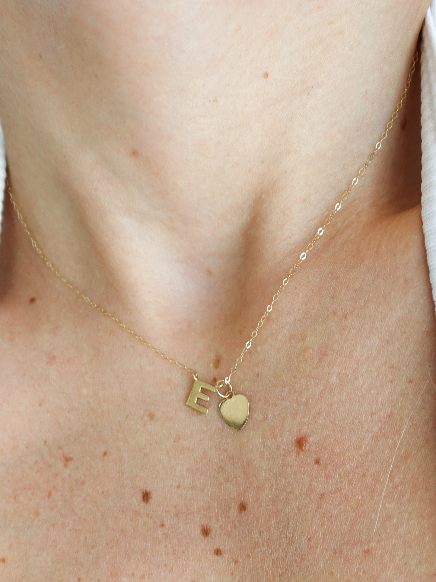 14k Solid Alphabet Necklace with Heart Charm