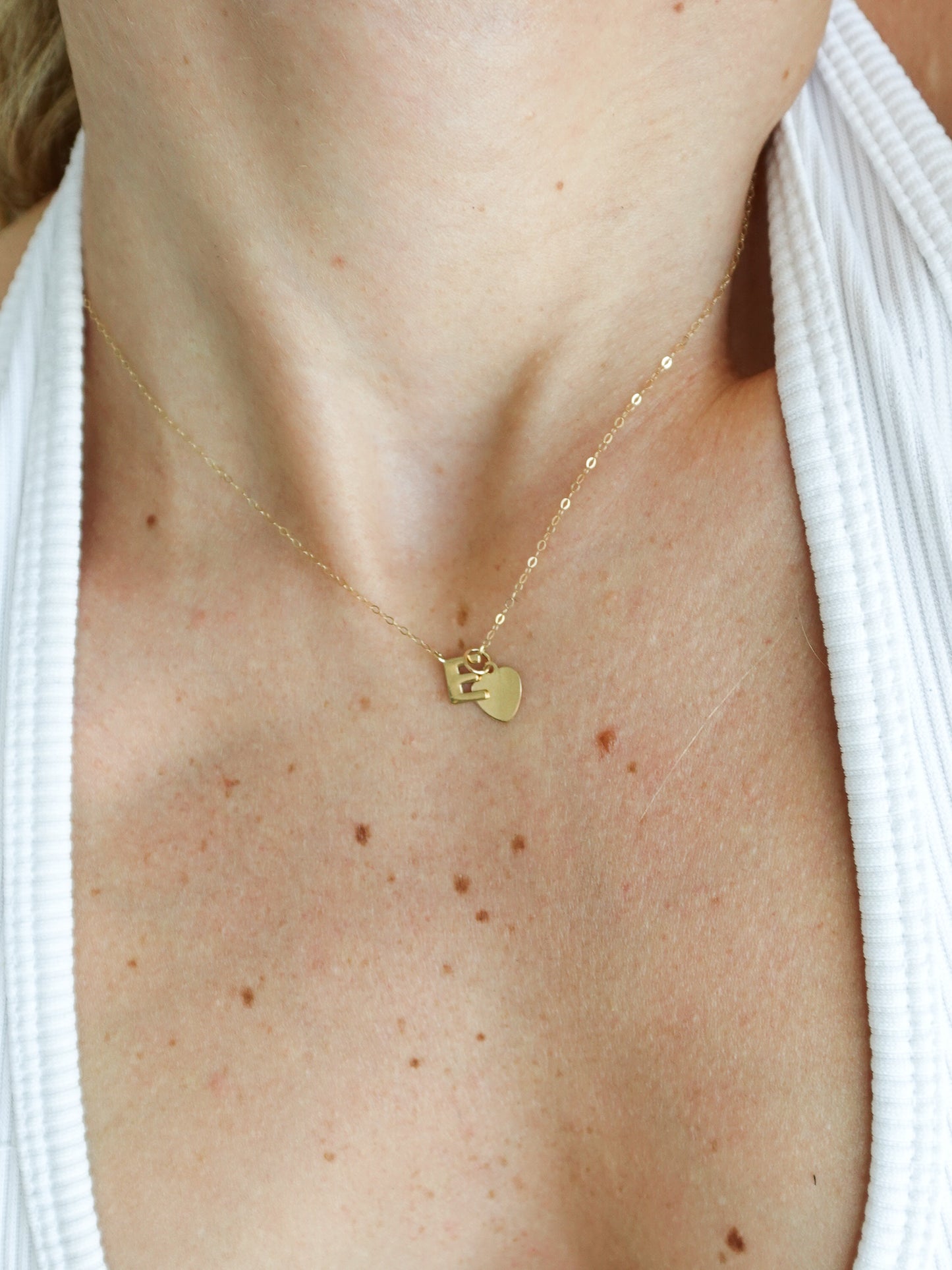 14k Solid Alphabet Necklace with Heart Charm