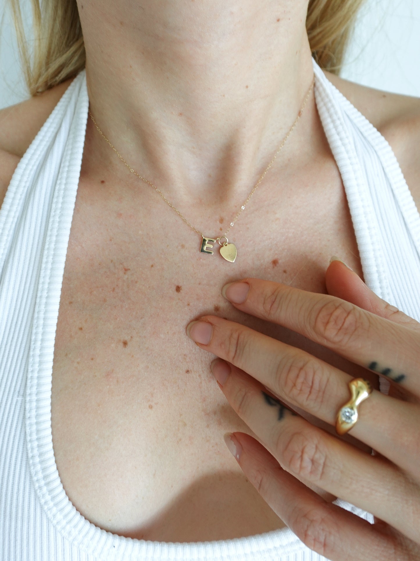 14k Solid Alphabet Necklace with Heart Charm