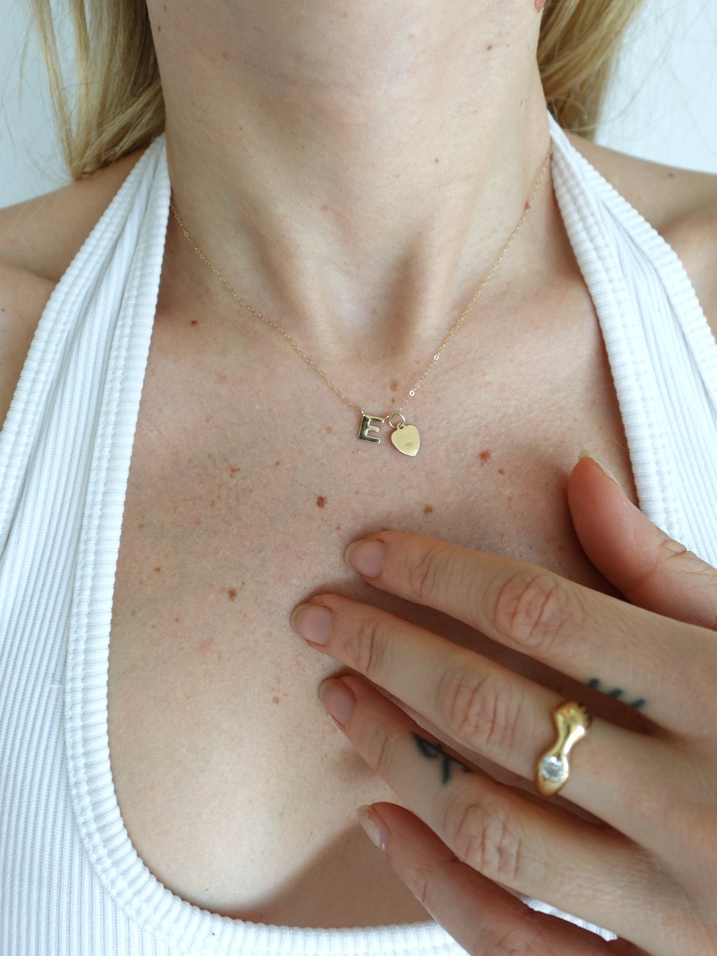 14k Solid Alphabet Necklace with Heart Charm
