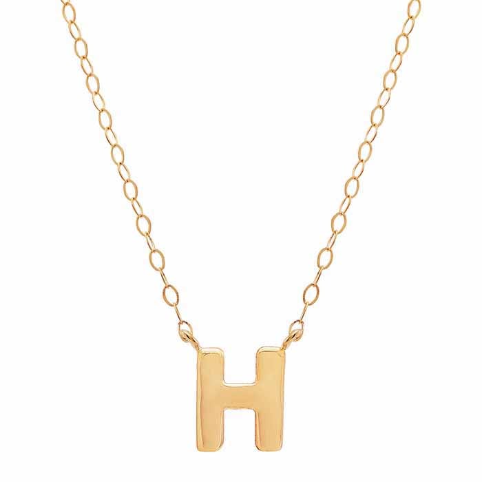 14k Solid Alphabet Necklace with Heart Charm