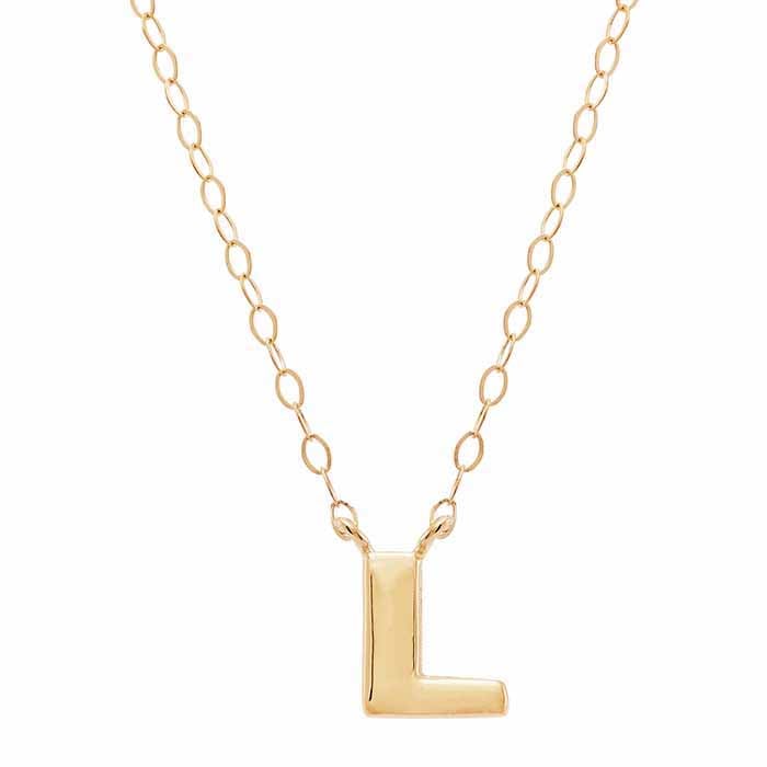 14k Solid Alphabet Necklace with Heart Charm