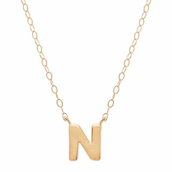 14k Solid Alphabet Necklace with Heart Charm