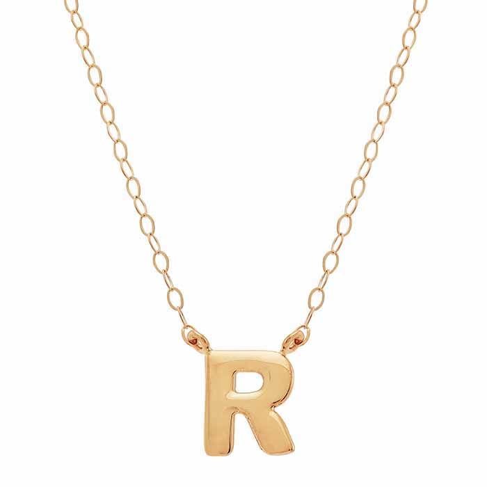 14k Solid Alphabet Necklace with Heart Charm