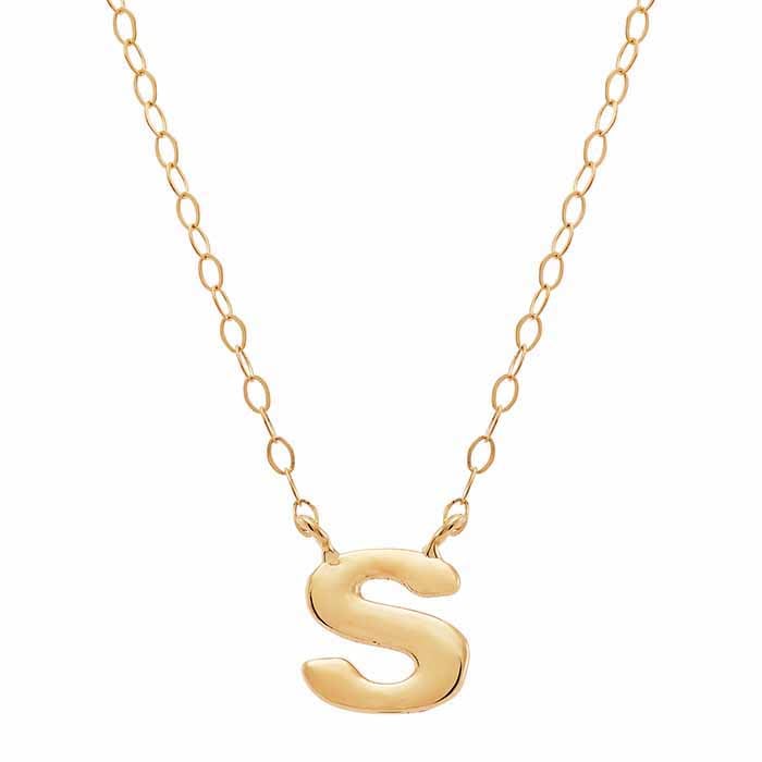 14k Solid Alphabet Necklace with Heart Charm